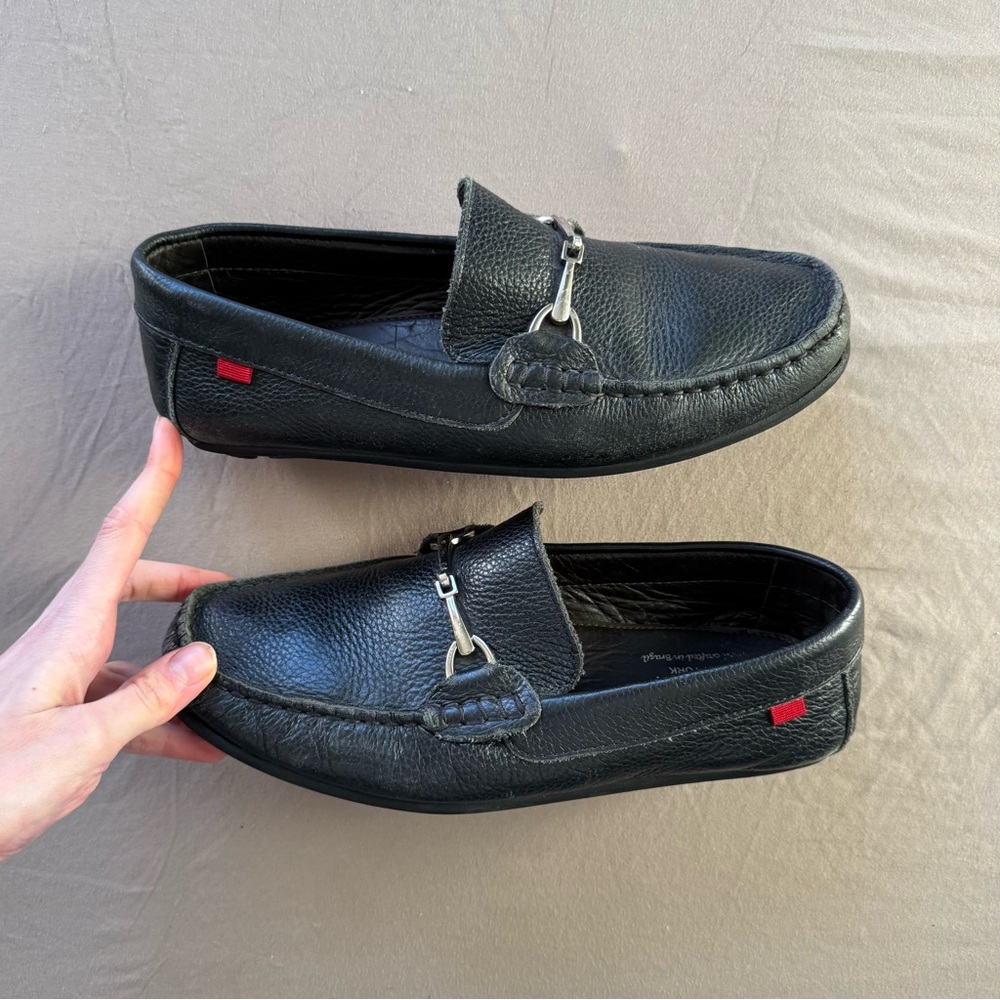 Marc Joseph Black Leather Bit Loafers with Red Accent